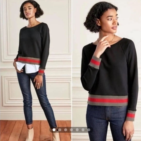 Stella & Dot Tops - Stella & Dot 2 in 1 Striped Pullover Black